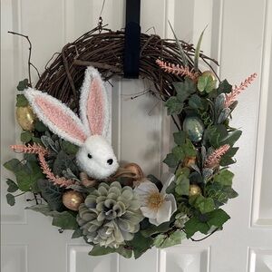 Easter Bunny Wreath with Gold and Green Accents